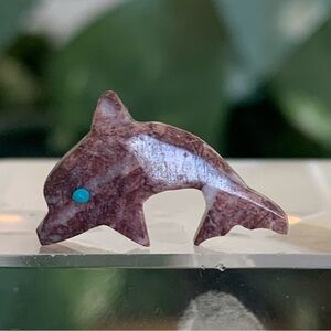 Native American Zuni Style Carved Dolphin Fetish Purple Stone Animal Bead .8"